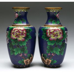 A pair of large Enamalled cloisonne vases featuring birds and…