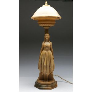 An alabaster figural table lamp (some Restorations), height 60…