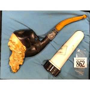 Vintage Meerschaum pipe formed as a man with long beard and fez,…