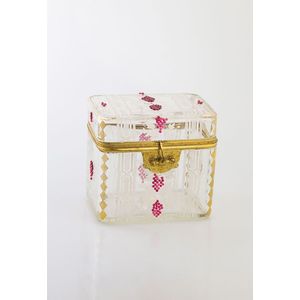 Late Victorian jewel box clear glass painted with white enamel…