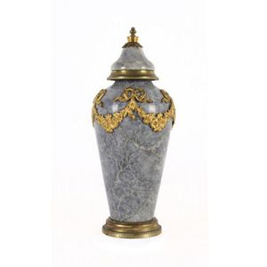 An ornamental mantle urn, hardstone with ormolu mounts, French,…