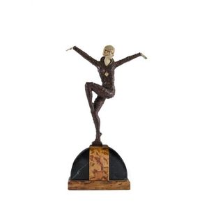A French Art Deco bronze and ivorine dancing figure, circa 1930,…