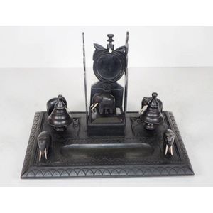 Antique hand carved ebony standish surmounted with elephants,…