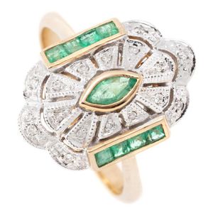An Art Deco style emerald and diamond ring, collet set with a…