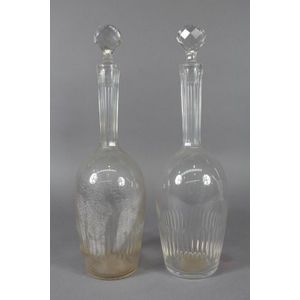 Pair of antique French glass decanters of mallet form, each 33…
