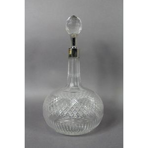Victorian cut crystal and silver decanter, of bulbous form with…