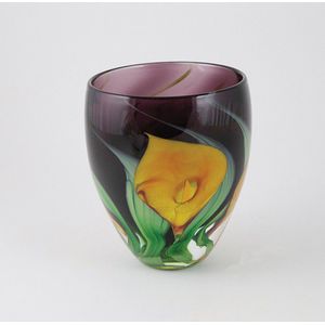 Peter Raos Amber Lily Vase, etched signature & dated 2006, 18…
