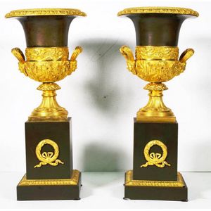 Pair early 19th century French gilt bronze urns in the Empire…
