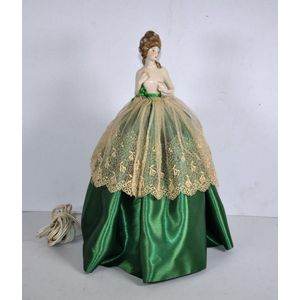German half doll electric bedroom lamp with green silk and lace…