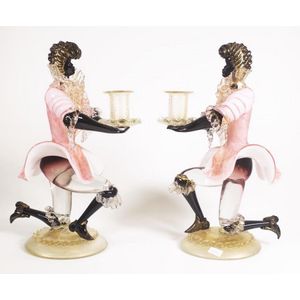 Pair of good Murano glass Blackamoor candlesticks maker:…