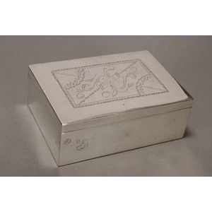 American sterling silver table cigarette box and cover, of…