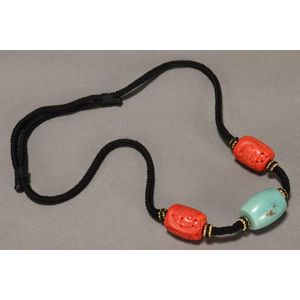 Chinese coral and turquoise bead necklace, with central rounded&hellip;