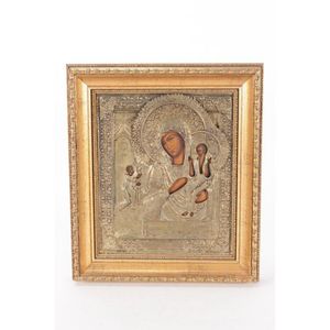 Late 19th century Russian icon and oklad, of rectangular form,…