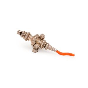 A sterling silver Victorian baby?s rattle with coral teether.…