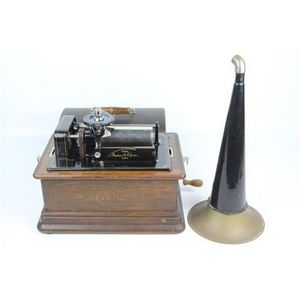 Thomas A. Edison home Phonograph in an oak case with a metal…