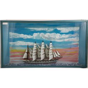 Half model of barque at sea in glass case four masted with…