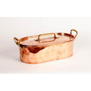 A large copper and brass handled fish kettle, French, 19th…