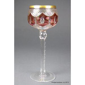 Set of 4 Val St Lambert Belgian Clear Cut Crystal Hock Wine