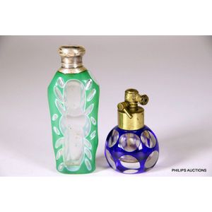 Antique Czech Bohemian Cased Glass Cut to hot Blue Perfume Bottle