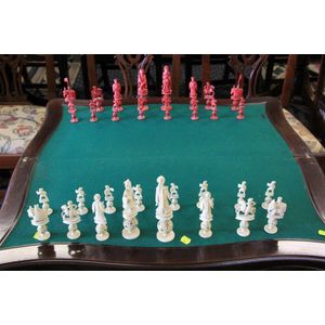 A carved ivory chess set.