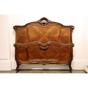 French Louis XV Antique Hand Carved Oak Full or Double Size Bed