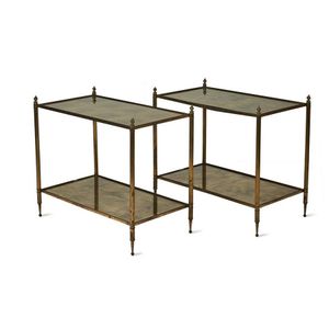 A pair of Maison Jansen style side tables, in brass with fluted…