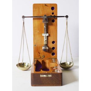Antique Balance Scale W/ Wood Drawer, Weights Set - Gold Mining/Jewelry