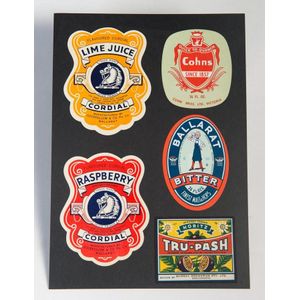 Bottle Labels, collection on leaves, noted Ballarat Bitter,…