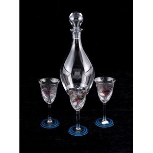Orrefors Maja sherry Glasss, 3 Eva Englund decorated glasses,…