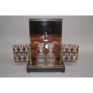 Antique French liqueur table top cabinet, with four decanter…