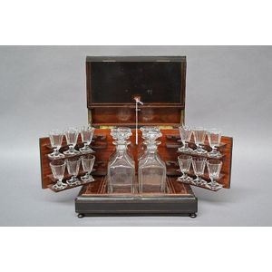Antique French liqueur table top cabinet, with four decanters…