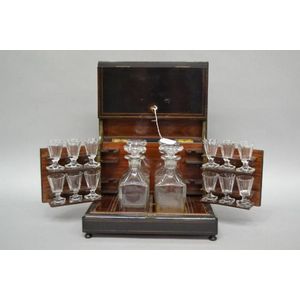 Antique French liqueur table top cabinet, with four decanters…