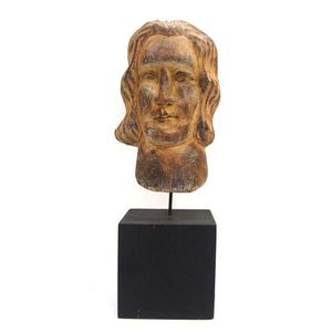 A fine Spanish carved wood head of Jesus, the eyes Looking…