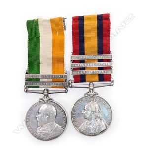 A pair, Queen's and King's South Africa medals with clasps and ...