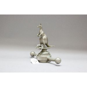 Kangaroo mounted nickel plated brass car mascot, approx 15 cm…