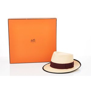 Hermes, Panama hat, beige basket weave with maroon ribbon&hellip;