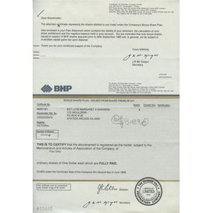 Share Certificates 1940s-90s accumulation including Bhp, Anz,…