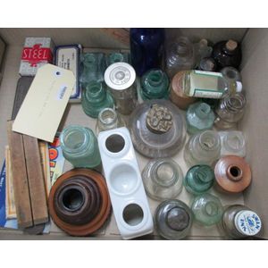 Bottles collection of small pharmacy, first aid & ink bottles…
