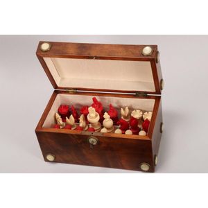 Rare 19th century Lund boxed chess set, c.1840, the box of deep…