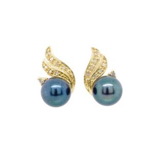 Tahitian Pearl & Diamond 3 Claw Hook Wire Earrings