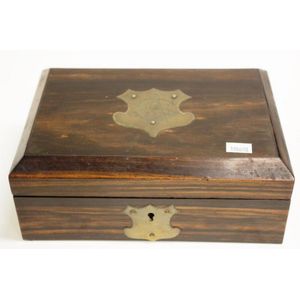 Antique wooden jewellery casket, monogrammed shield to lid,…
