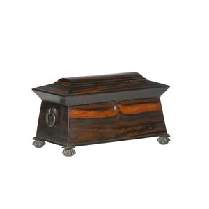 A George IV calamander tea caddy; of sarcophagus form, the…