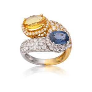 14ct bi-colour gold, sapphire and diamond ring, of toi et moi&hellip;