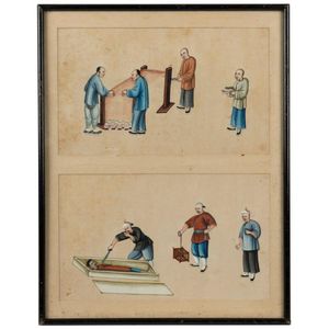 A pair of antique Chinese paintings on silk depicting silk… - Art ...