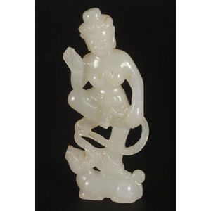 Carved White Jade Deity on Mythical Creature - Zother - Oriental