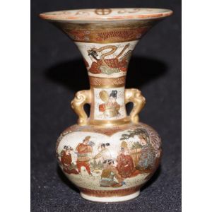 Small Satsuma twin handle posy vase with figural decoration,…
