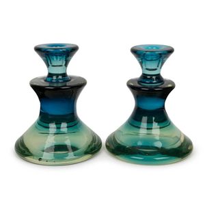 Cenedese pair of Murano green and blue glass candlesticks, 17 ...