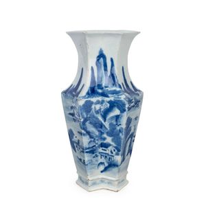 A Chinese blue and white faceted 8 sided vase decorated with…