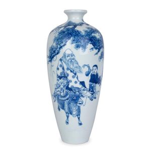 A Chinese eggshell blue and white porcelain vase decorated with…