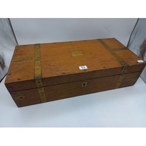 English oak brass bound campaign writing box, made for Larcom…